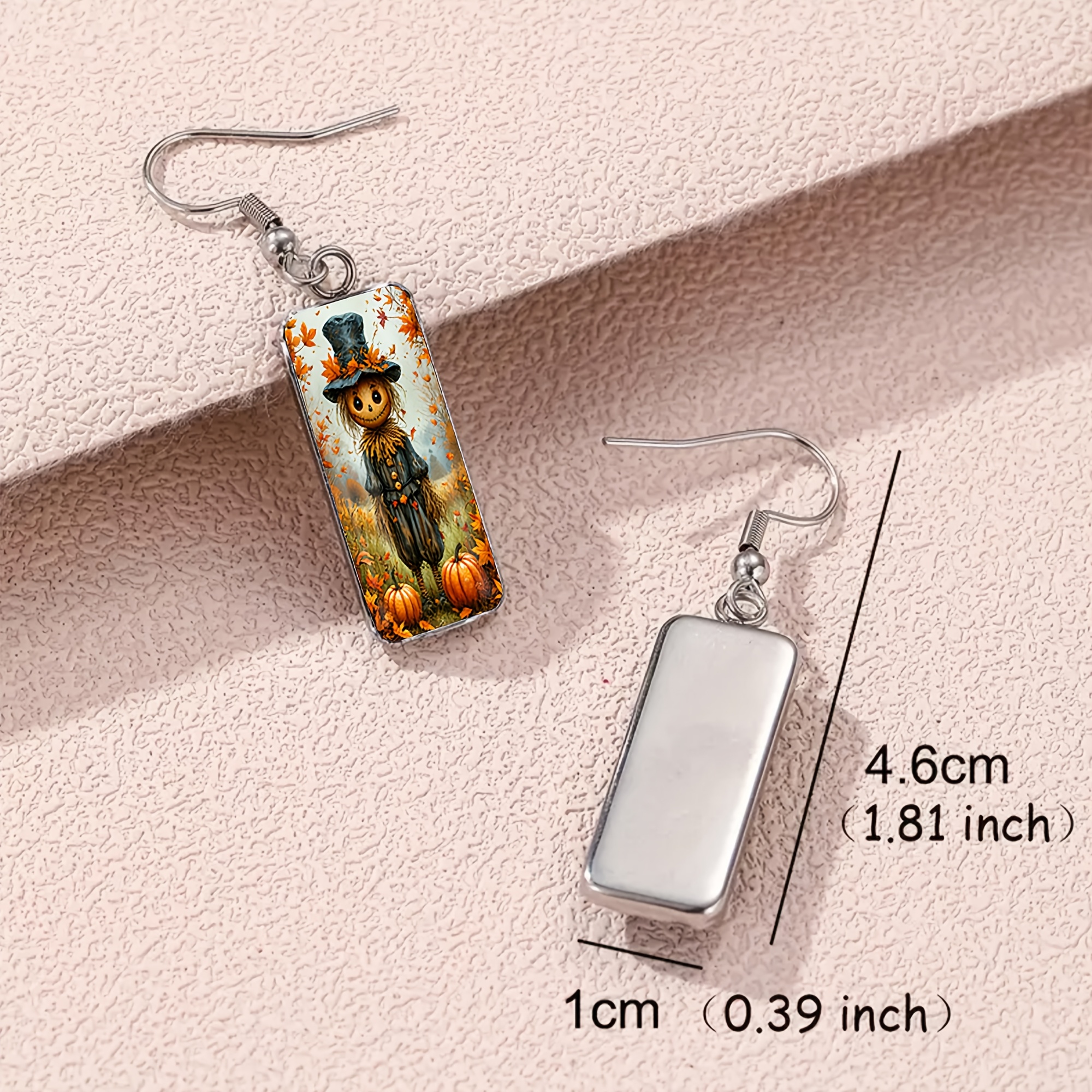 Maple Leaf, Pumpkin & Scarecrow Pattern Long Drop Earrings